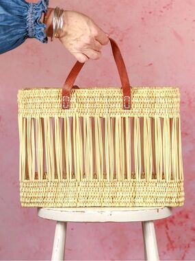 Open Weave Reed Basket Tote Bag